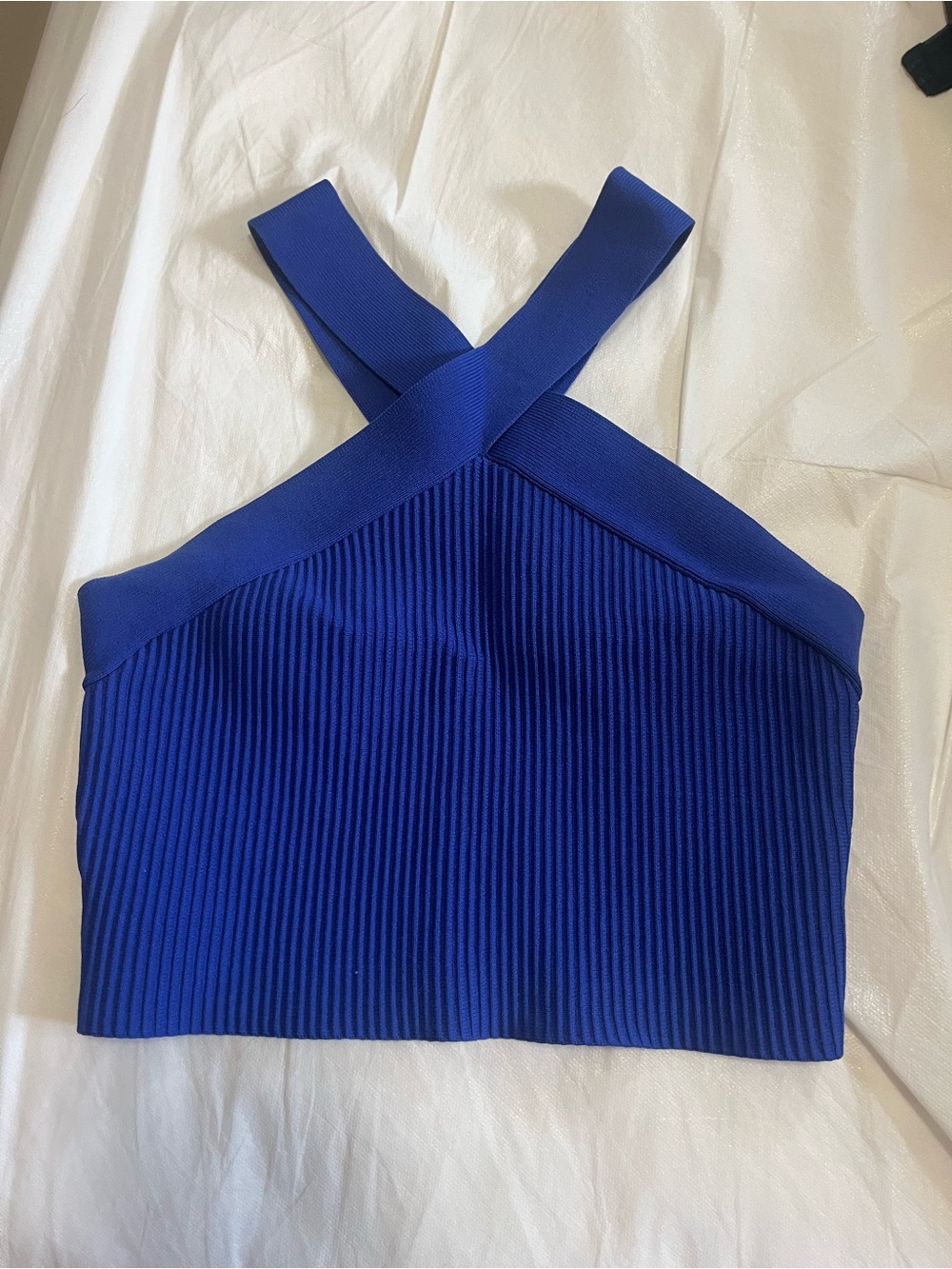 Sincerely Jules Royal Blue Ribbed Cross-Back Crop Top